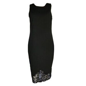 Vince Camuto Dress Womens Size 8 Solid All Black Sleeveless Lace Hem Zip Back